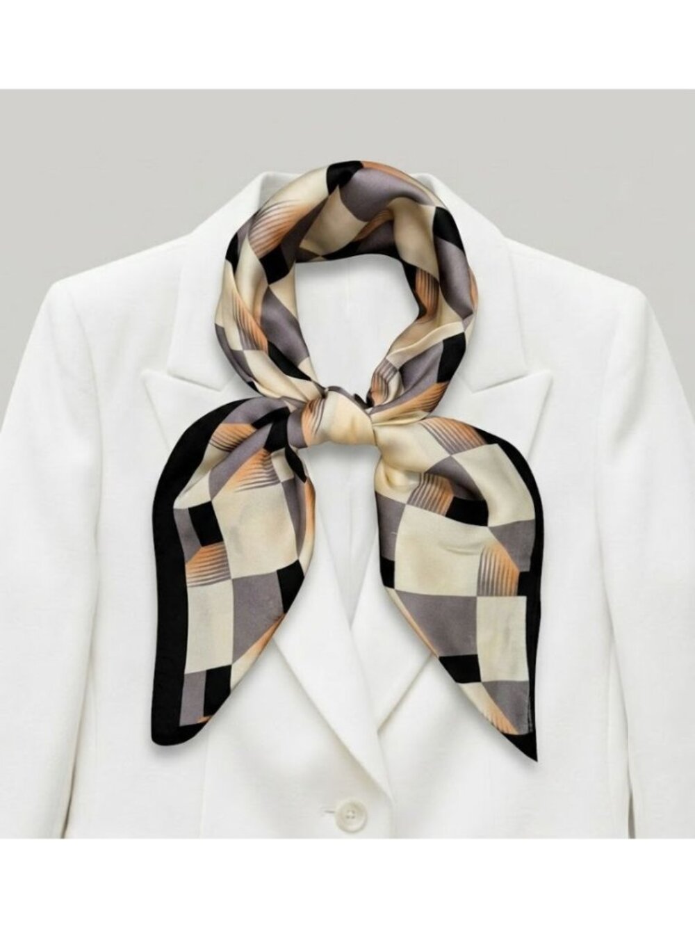 ✨Silky Scarf Women Black Beige Gray Geometric Checkered Square Bandana Neck Wrap
